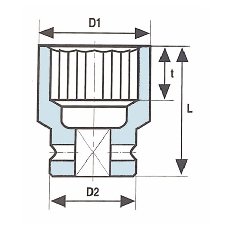 1 inch 12 point standard length impact socket half section