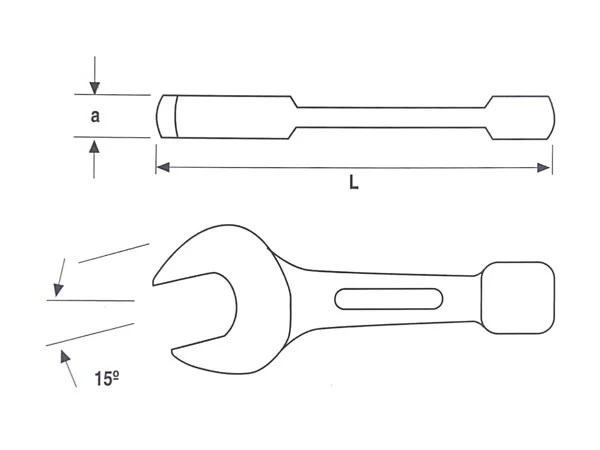 flat open end striking wrench half section